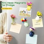 8 Pcs Refrigerator Magnets - Cute Mini Ceramic Vase Fridge Magnets with Artificial Flowers, Funny Tiny Vase Magnet for Fridge Decorative, Office, Kitchen, Locker, Whiteboard - Image 3