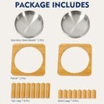 Elevated Cat Bowls for Indoor Cats – Raised Bamboo Cat Bowl Stand with 5.5 Inch Wide Stainless Steel Dishes, Pet Food Table Plate for Easy Feeding, Whisker Friendly(Silver,Set of 2) - Image 9