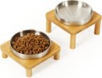 Elevated Cat Bowls for Indoor Cats – Raised Bamboo Cat Bowl Stand with 5.5 Inch Wide Stainless Steel Dishes, Pet Food Table Plate for Easy Feeding, Whisker Friendly(Silver,Set of 2) - Image 10