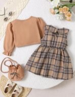 Baby Girl Clothes Toddler Dresses Infant Fall Winter Outfits Little Coat Princess Cardigan Dress Set +Cute Bag - Image 3
