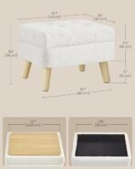 SONGMICS Storage Ottoman, Foot Stool, Ottoman with Padded Seat, Foot Rest with Wood Legs, Small Table, for Hallway, Living Room, 11.8 x 15.7 x 11.4 Inches, Teddy Fleece, Cream White ULOM518WD01 - Image 3