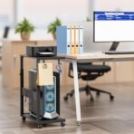 JANE EYRE Computer Tower Stand - Adjustable PC Tower Stand CPU Holder Cart with Charging Station for Office Home Classroom,23.03"-28.3" H, black - Image 3