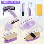 9 Pieces Grooming Kit with Tote Bag, Sweat Scraper, Sponge, Hoof Pick, Curry Comb for Horse Riders Beginners (Purple) - Image 3