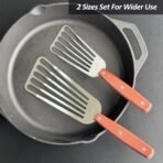 2 Pack Fish Spatula Turner, Stainless Steel Slotted Spatulas for Flipping, Turning, Frying & Grilling, 3"x6"+4"x8" Metal Slotted Spatulas, Wooden Full Tang Handle & Curved Blade - Image 3