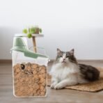 Pet Food Storage Container with Measuring Cup and Pour Spout - Airtight, Leakproof, Portable Cat Food Dispenser - Green - Image 5