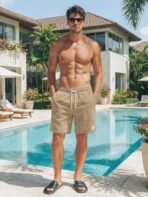 JMIERR Men's Corduroy Shorts Casual Elastic Waist Drawstring Lightweight Summer Beach Shorts - Image 4