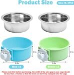 kathson Crate Dog Bowl, Removable Stainless Steel Hanging Pet Kennel Cage Bowl Food & Water Feeder Coop Cup for Puppy, Cat, Rabbit, Guinea Pigs Ferret Bird (2 PCS, Size: M, Blue and Green) - Image 3