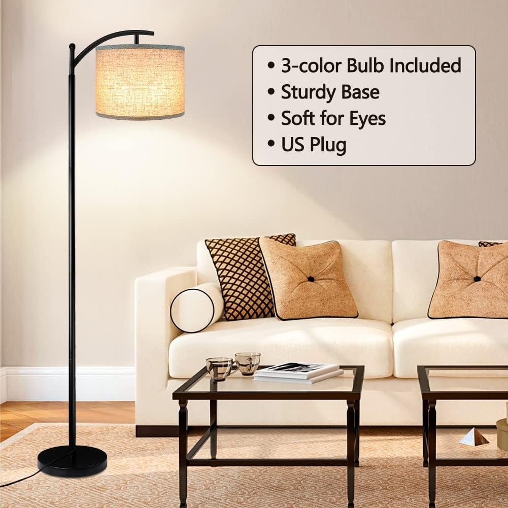 ROTTOGOON Floor Lamp for Living Room with 3 Color Temperatures LED Bulb, Standing Lamp Tall Industrial Floor Lamp Reading for Bedroom, Office (9W LED Bulb, Beige Lampshade Included) -Black - Image 8