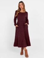 ANRABESS Womens Long Sleeve Midi Dress Spring Rib Knit Crew Neck A Line Soft Flowy Swing Dresses with Pocket Casual Trendy - Image 4