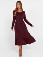 ANRABESS Womens Long Sleeve Midi Dress Spring Rib Knit Crew Neck A Line Soft Flowy Swing Dresses with Pocket Casual Trendy - Image 5