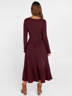 ANRABESS Womens Long Sleeve Midi Dress Spring Rib Knit Crew Neck A Line Soft Flowy Swing Dresses with Pocket Casual Trendy - Image 6