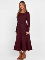 ANRABESS Womens Long Sleeve Midi Dress Spring Rib Knit Crew Neck A Line Soft Flowy Swing Dresses with Pocket Casual Trendy - Image 7