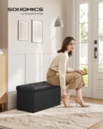 SONGMICS MAZIE Collection - 30 Inches Folding Storage Ottoman Bench, Ottoman with Storage, Foot Rest Stool, Load 660 lb, for Living Room, Synthetic Leather, Black ULSF105 - Image 3