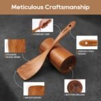 Wooden Spoons for Cooking, Nonstick Kitchen Utensils Set with 4 Piece Measuring Spoons, Comfort Grip Wooden Spatula Set, 9 Piece Teak Wooden Cooking Utensils with Holder and Spoon Rest - Image 4