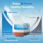 ASAKUKI Essential Oil Diffuser for Home, 500ML Aromatherapy Diffuser Humidifier with Remote Control, 7 Color LED Lights, Quiet Cool Mist Diffuser for Bedroom, Living Room, Office (Yellow) - Image 3