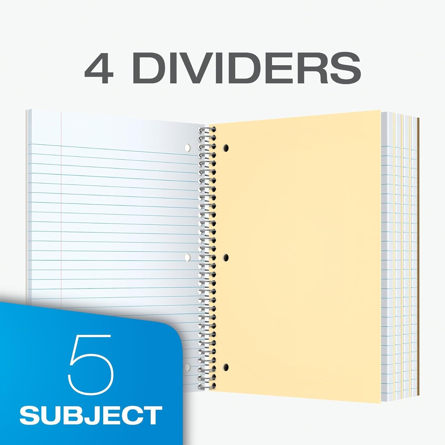 Oxford Spiral Notebooks, 3 Pack, 5 Subject, College Ruled Notebooks for School, 8 x 10.5 Inches, 180 Sheets, 4 Dividers, Assorted Colors, Back to School Supplies (65203) - Image 3