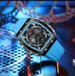 PASOY Luxury Chronograph Watches for Mens Rubber Strap Black Waterproof Date Analog Quartz Watch - Image 5