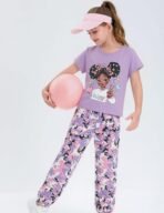 mksodop Girls Clothes 2 Pieces Solid Color Short Sleeve Fashion Printed T-Shirt and Camouflage Pants Girls Outfits Set - Image 3