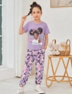 mksodop Girls Clothes 2 Pieces Solid Color Short Sleeve Fashion Printed T-Shirt and Camouflage Pants Girls Outfits Set - Image 5