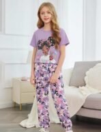 mksodop Girls Clothes 2 Pieces Solid Color Short Sleeve Fashion Printed T-Shirt and Camouflage Pants Girls Outfits Set - Image 7