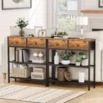 HOOBRO 29.5" Narrow Console Table with 2 Fabric Drawers, Sofa Table, Small Entryway Table with 3-Tier Storage Shelves, Behind Couch Table, for Living Room, Hallway, Rustic Brown and Black BF72XG01 - Image 6