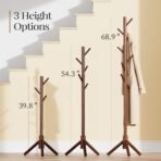 Pipishell Sturdy Wooden Coat Tree with 8 Hooks, 3 Adjustable Sizes for Clothes, Hat Stand Used in Bedroom/Office/Entryway, Brown - Image 4