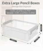 Sooez 6 Pack Extra Large Pencil Box, Plastic Pencil Case Crayon Box, Clear Marker Organizer Plastic Containers with Lid, Stackable Storage Boxes for Art Craft,Pen,Back to School Teacher Supplies, Grey - Image 3