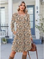 Zeagoo Fall Dresses for Women Long Sleeve Casual Pleated V Neck Dress 2025 A Line Tunic Dress - Image 3