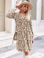 Zeagoo Fall Dresses for Women Long Sleeve Casual Pleated V Neck Dress 2025 A Line Tunic Dress - Image 4