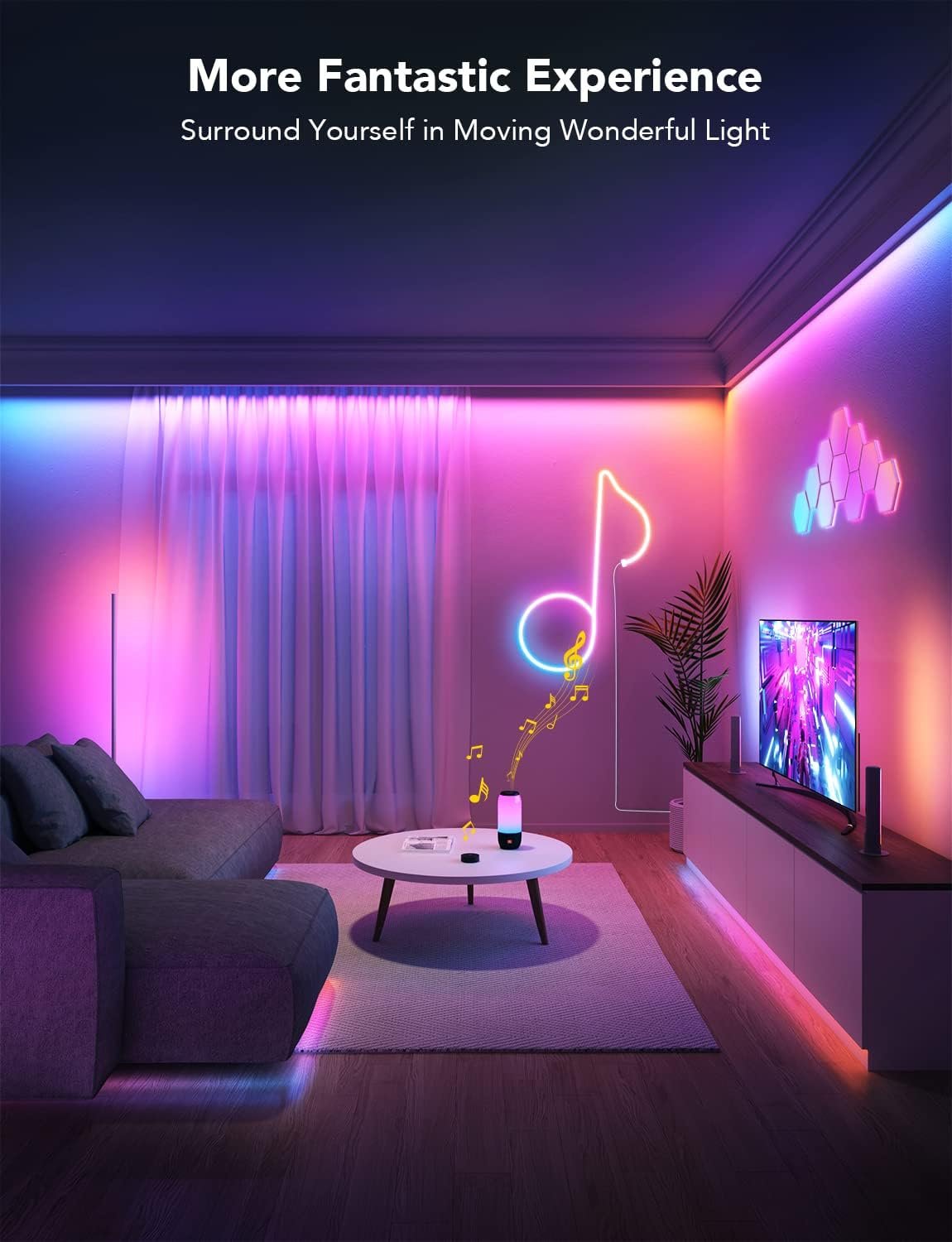 Govee Music Sync Box, Bluetooth Group Control 7 Devices, 22 Dynamic Music Modes, Battery Powered, USB Charged, Supports All Govee Smart Color Light Products - Image 8