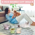 kathson 4 Pcs Ceramic Raised Cat Bowls, Elevated Tilted Cat Food Bowl, Anti Vomiting Pet Food Bowl, Colorful Porcelain Pet Feeder Dish for Cats and Small Dogs, Stress Free(Blue,Green,Yellow,Pink) - Image 7