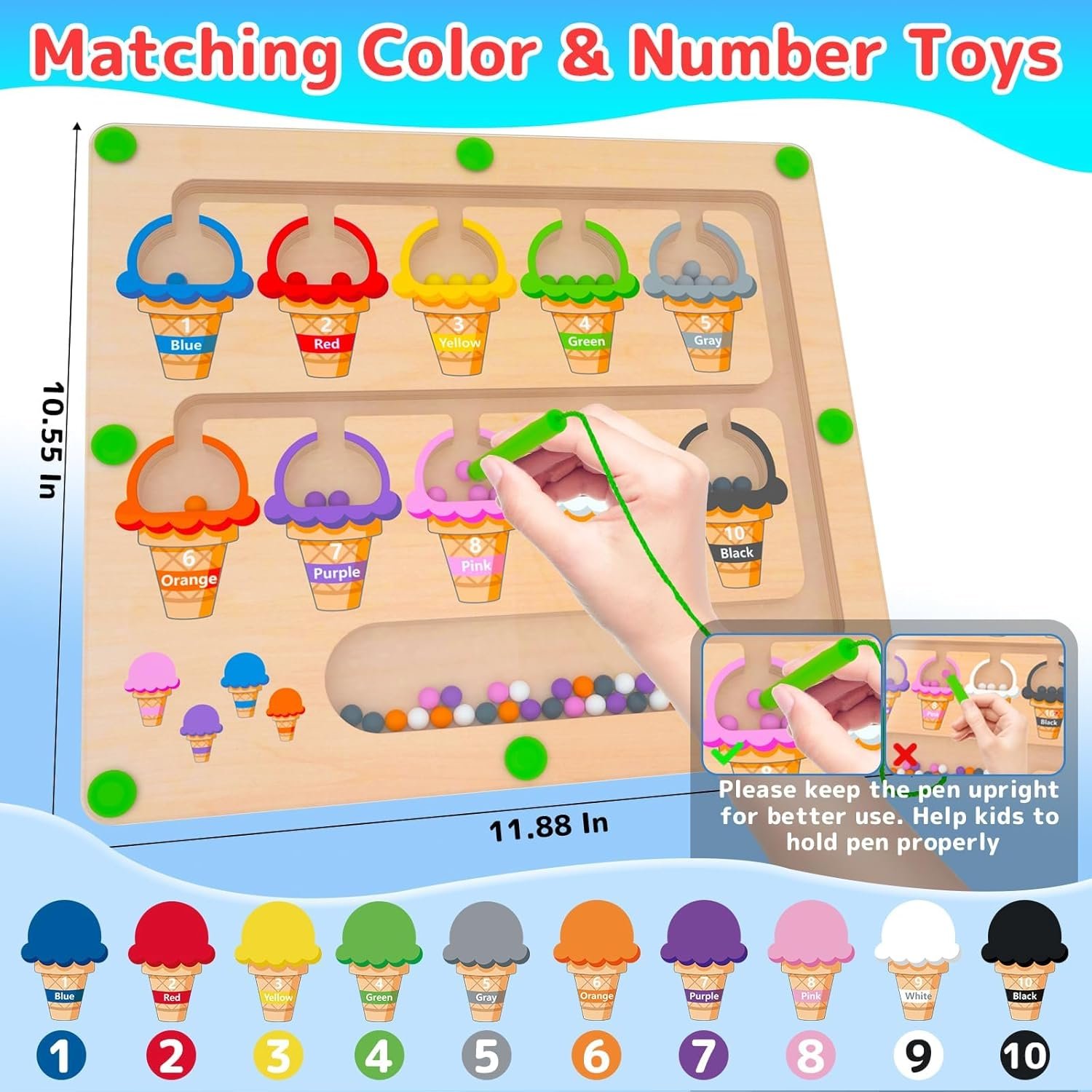 Magnetic Color & Number Maze - Montessori Wooden Color Matching Learning Counting Puzzle Board - Toddler Fine Motor Skills Toys for Boys Girls 2 3 4 Years Old - Image 3