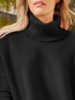LILLUSORY Women's Turtleneck Oversized Sweaters Long Batwing Sleeve Spilt Hem Tunic Pullover Knit Tops - Image 3
