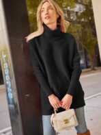 LILLUSORY Women's Turtleneck Oversized Sweaters Long Batwing Sleeve Spilt Hem Tunic Pullover Knit Tops - Image 4
