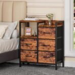 Furnulem 5 Drawer Rustic Brown Dressers for Bedroom 2 Tier Shelf Storage Small Fabric Dresser for Closet Sturdy Metal Frame Modern Style Storage Cabinets Organization Units for Hallway Rooms - Image 3