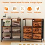 Furnulem 5 Drawer Rustic Brown Dressers for Bedroom 2 Tier Shelf Storage Small Fabric Dresser for Closet Sturdy Metal Frame Modern Style Storage Cabinets Organization Units for Hallway Rooms - Image 5