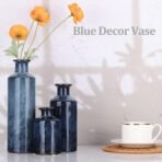 Blue Ceramic Vase Set - 3 Blue Small Vases, Farmhouse Country Flower Vase Home Decor, Living Room Decoration, Table Decoration, Fireplace Decor, and Entrance Decorations Centerpieces - Image 6