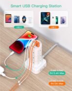 Power Strips with Surge Protection, Flat Plug Power Strip with 12 Outlets 4 USB Ports, Charging Station Tower 1875W/15A 1080J 6Ft Extension Cord with Multiple Outlets, Office Supplies, Dorm Essentials - Image 4