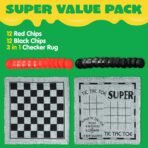 3-in-1 Vintage Giant Checkers, Tic, Tac, Toe, with Reversible Mat, 24 Chips, Family Board Game, Lawn Game, BBQ Party Favor, Indoor and Outdoor Activity for Kids and Adults - Image 3