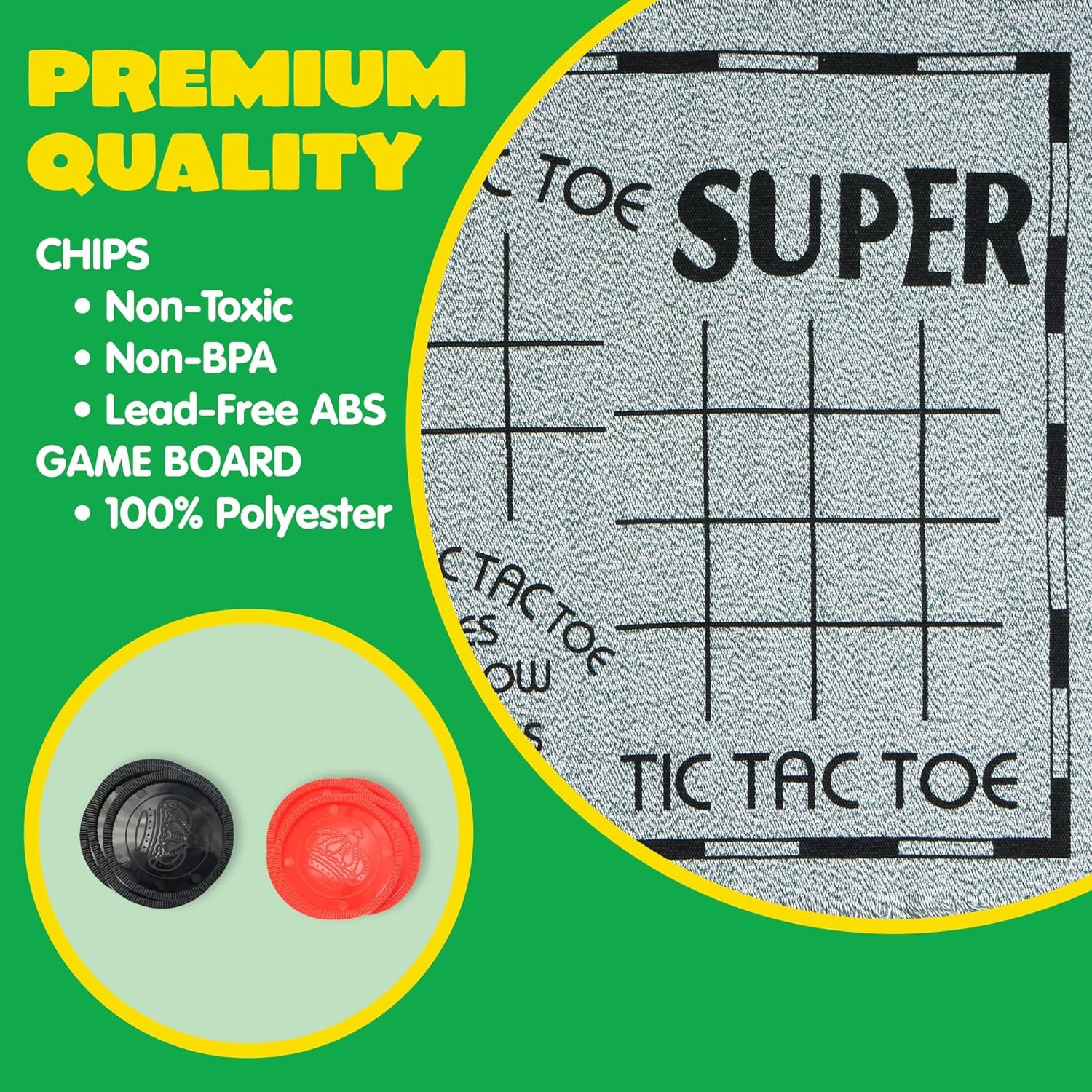 3-in-1 Vintage Giant Checkers, Tic, Tac, Toe, with Reversible Mat, 24 Chips, Family Board Game, Lawn Game, BBQ Party Favor, Indoor and Outdoor Activity for Kids and Adults - Image 6