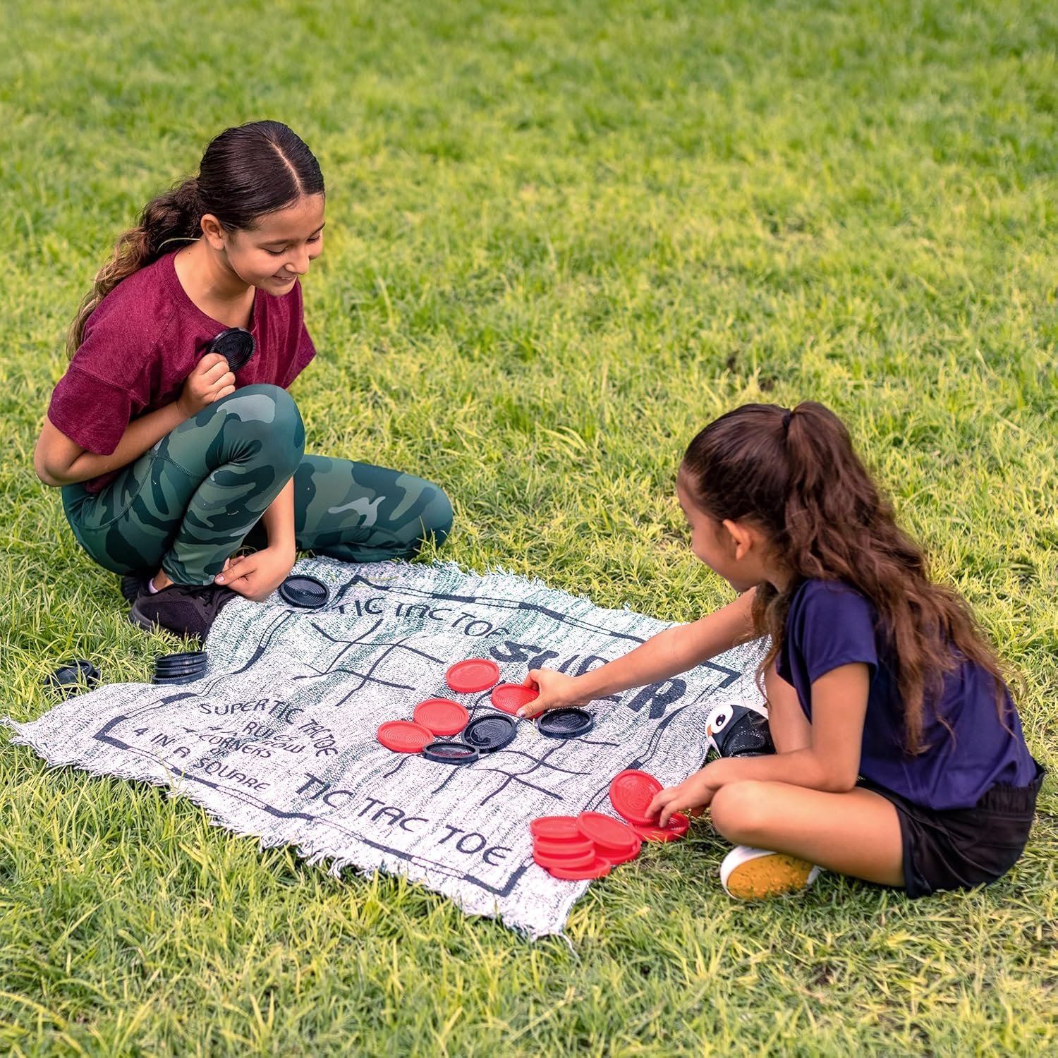 3-in-1 Vintage Giant Checkers, Tic, Tac, Toe, with Reversible Mat, 24 Chips, Family Board Game, Lawn Game, BBQ Party Favor, Indoor and Outdoor Activity for Kids and Adults - Image 8