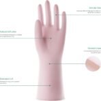 COOLJOB Medium Household Rubber Gloves with Cotton Liner & Non-slip Grip, Waterproof Long Lasting Dishwashing Gloves for Kitchen & Bathroom Cleaning, Light Pink, 1 Pair - Image 3