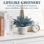 MyGift Artificial Eucalyptus Plant in Modern Gray Concrete Pots with Geometric Embossed Pattern (1, Blue) - Image 4