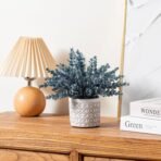 MyGift Artificial Eucalyptus Plant in Modern Gray Concrete Pots with Geometric Embossed Pattern (1, Blue) - Image 6