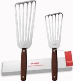 2 Pack Fish Spatula Turner, Stainless Steel Slotted Spatulas for Flipping, Turning, Frying & Grilling, 3"x6"+4"x8" Metal Slotted Spatulas, Wooden Full Tang Handle & Curved Blade - Image 2
