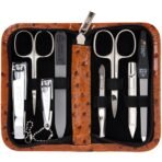 3 Swords Germany - brand quality 8 piece manicure pedicure grooming kit set synthetic leather case ostrich cognac - Made in Germany - Image 2