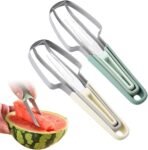 3-in-1 Watermelon Fork Slicer, 2024 New Stainless Steel Popsicle Cutter Tool, Quickly Fruit Cutting Tool for Camping Kitchen Gadgets (Green+Beige) - Image 2