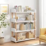 4-Tier Wooden Open Bookcase - Modern Display Bookshelf with Top Edge and Solid Wood Frame for Home and Office, Storage Cabinet, Warm White - Image 2