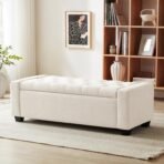 48" Ottoman with Storage, Storage Ottoman Bench with Safety Hinge, Upholstered Entryway Bench with Seating for Bedroom, Living Room, Holds up to 330 lb, Beige - Image 2