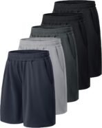 5 Pack Athletic Basketball Boys Shorts - Black Quick Dry Kids Youth Teen Shorts with Pockets for Soccer Running - Image 2